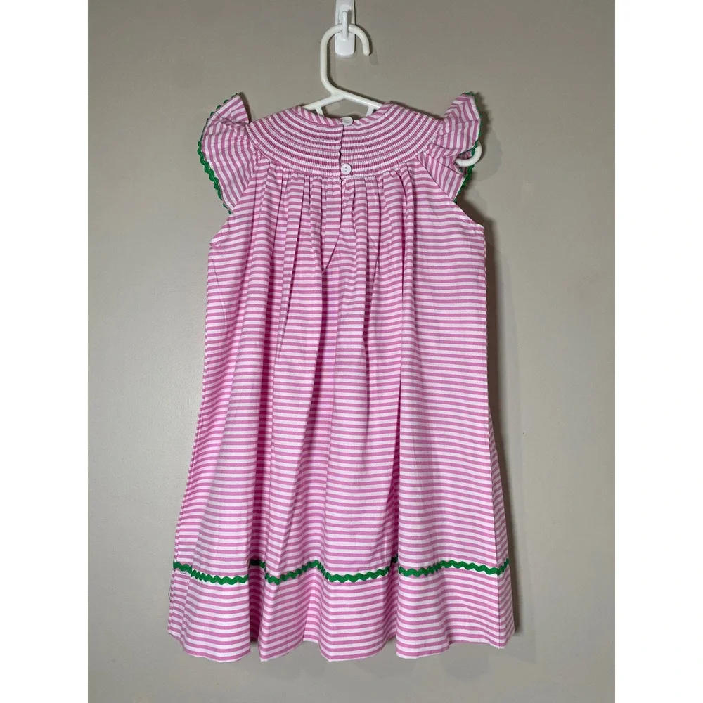 Lil Cactus EUC Girls Pink Striped Smocked Watermelon Dress Size 3T Cotton Summer
